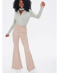 Faux Suede Flare Trousers Pants